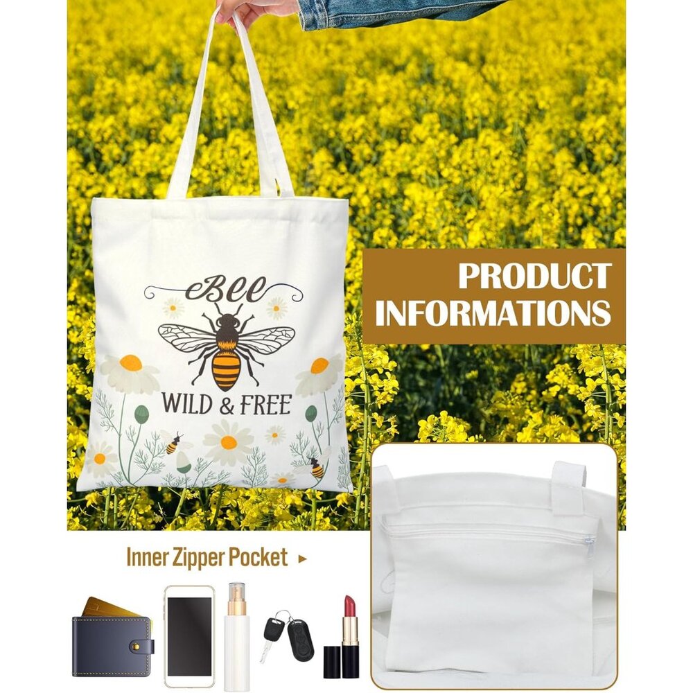 Bee Gift Set Canvas Tote Makeup Bag Socks For Women Nature Lovers - Picture 2 of 6